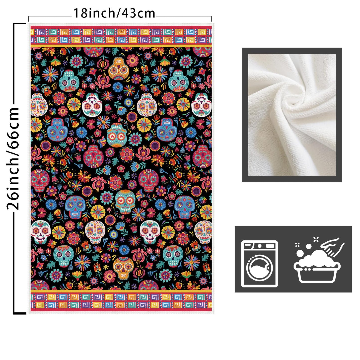 XCHI Colorful Sugar Skull Marigolds Flowers Dia De Los Muertos Kitchen Towels Day of The Dead Dish Towels 18x26 Inch Home Kitchen Decorations Hand Towels Set of 2 Drying Dishcloth