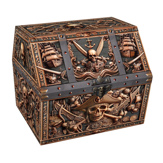 PETCEE Pirate Skull Treasure Box - 9x9.3x8 Large Pirate Treasure Chest for Classroom Chirstmas Treasures Box Rewards Chest Toys and Storage Perfect Classroom Treasures Boxes for Students