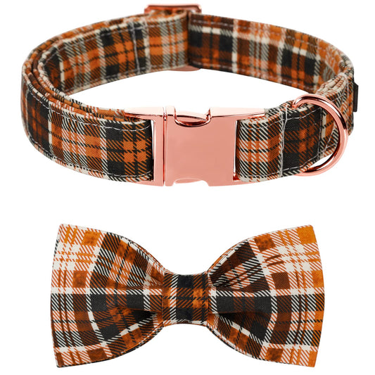 Lionet Paws Halloween Dog Collar with Bowtie - Cute Cotton Adjustable Fall Bowtie Dog Collar with Metal Buckle for Small Medium Large Dog Girl Boy Gift, XS, Neck 8-12in