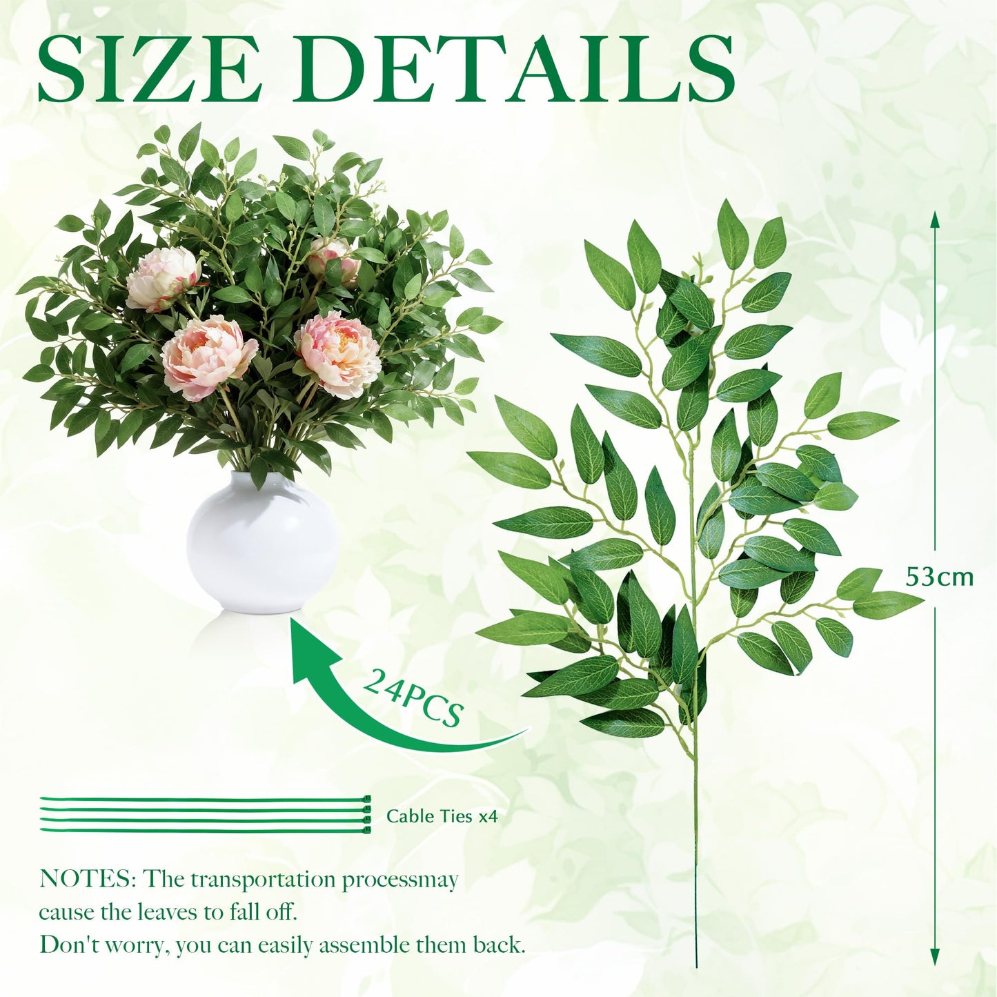 NKLTD Fake Leaves(24pack) Faux Greenery Stems,Silk Greenery,Artificial Tree Branches,for Table Decor for centerpieces Italian Decorations Floral Arrangements etc Reusable.