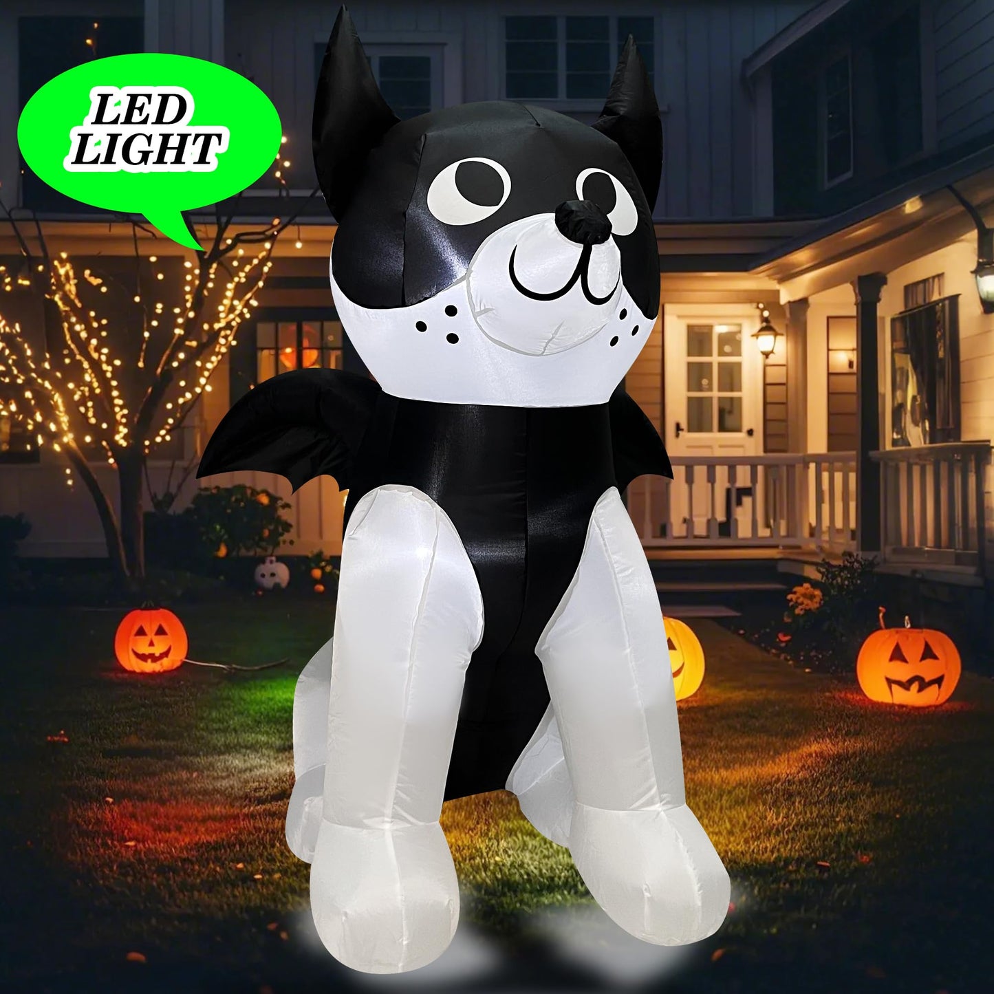 Trystway 4 FT Halloween Inflatable Dog French Bulldog with Bat Wings Decoration Blow Up Built-in LED for Holiday Lawn Yard Garden Home Indoor Outdoor Decor