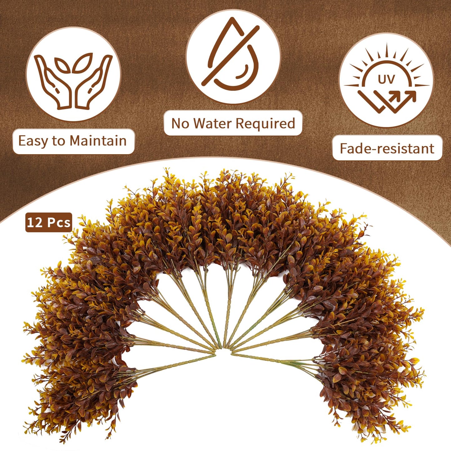INQCMY Fake Fall Plants Artificial Brown Greenery Plastic Boxwood Shrubs
