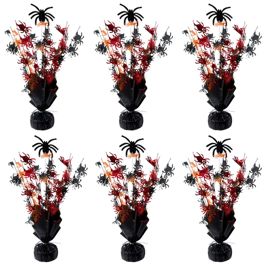 FUBININA 6 Pack Halloween Table Decoration Party Centerpieces Spider Gleam 'N Metallic Foil Spray Glitter Halloween Centerpiece Table Centerpieces Decor for Birthday Party Supplies, Black Orange Red