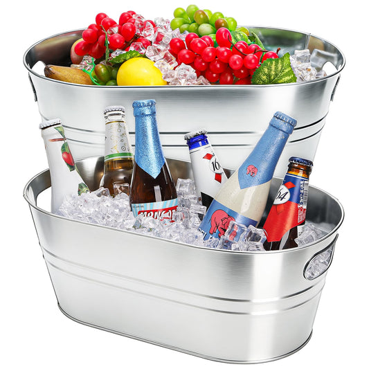 Dicunoy 2 Pack Ice Buckets Galvanized Tub, 1.2 Gallon Beverage Tubs for Parties, Metal Beer Drink Buckets with Handles, Wine Cooler Storage for Champagne Cocktails Bar Supplies
