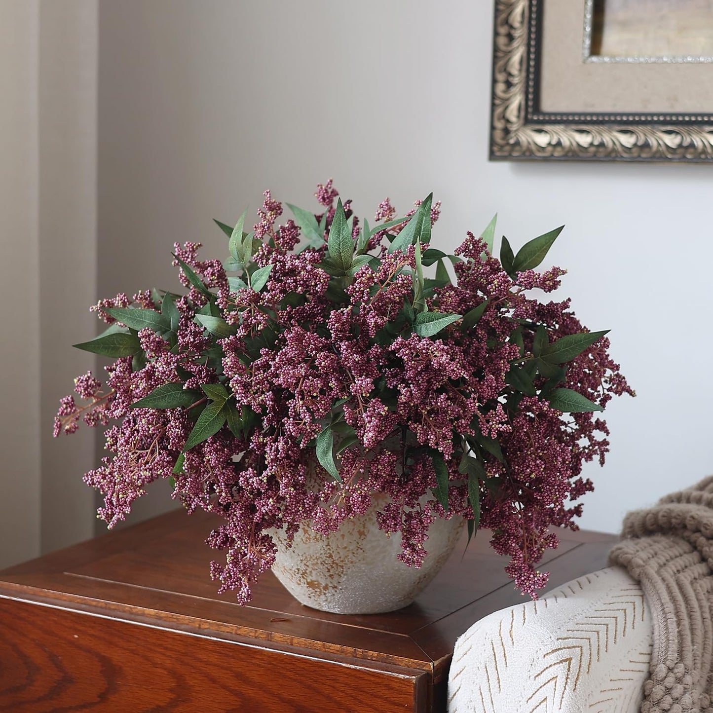 12 Pcs 17" Artificial Nandina Berry Stem, Faux Berry Spray(Dusty Plum)