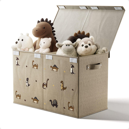 Collapsible Toy Storage Box with Handles, Removable Divider & Detachable Lid - Dinosaur Print Kids Toy Box for Boys & Girls - Storage for Toys Living Room, Bedroom & Playroom - Large Bin for Toys