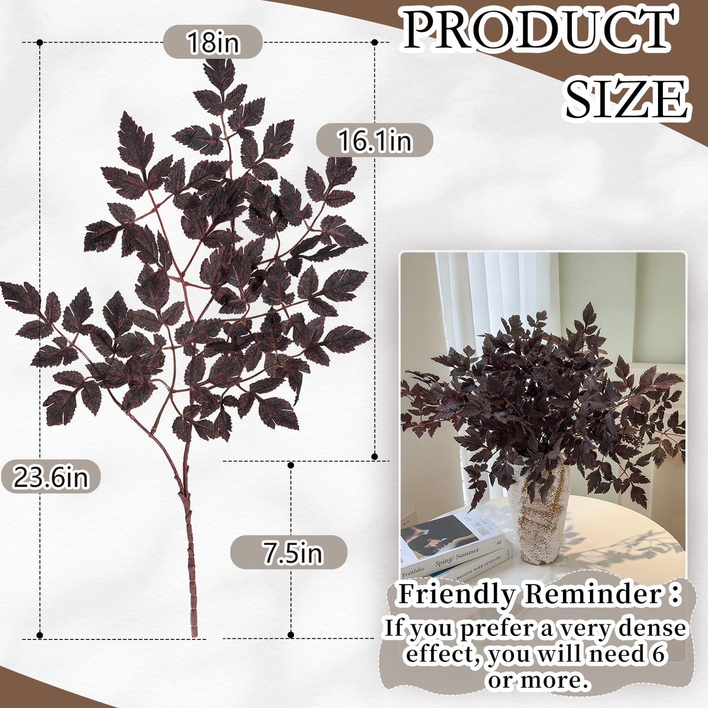 VICAMB 4 Pack 23.6in Artificial Cimicifuga Plant Leaf Spray,Faux Plum Purple Cimicifuga Leaf Bundles,Fall Faux Stems and Branches for Vase,Wedding/Autumn/Farmhouse/Home Decor