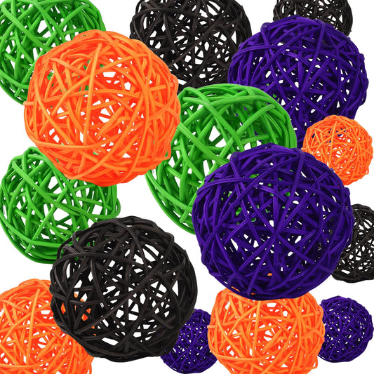 SANNIX 16 Pcs 3 Sizes Big Halloween Rattan Balls Vase Filler, 4 Colors