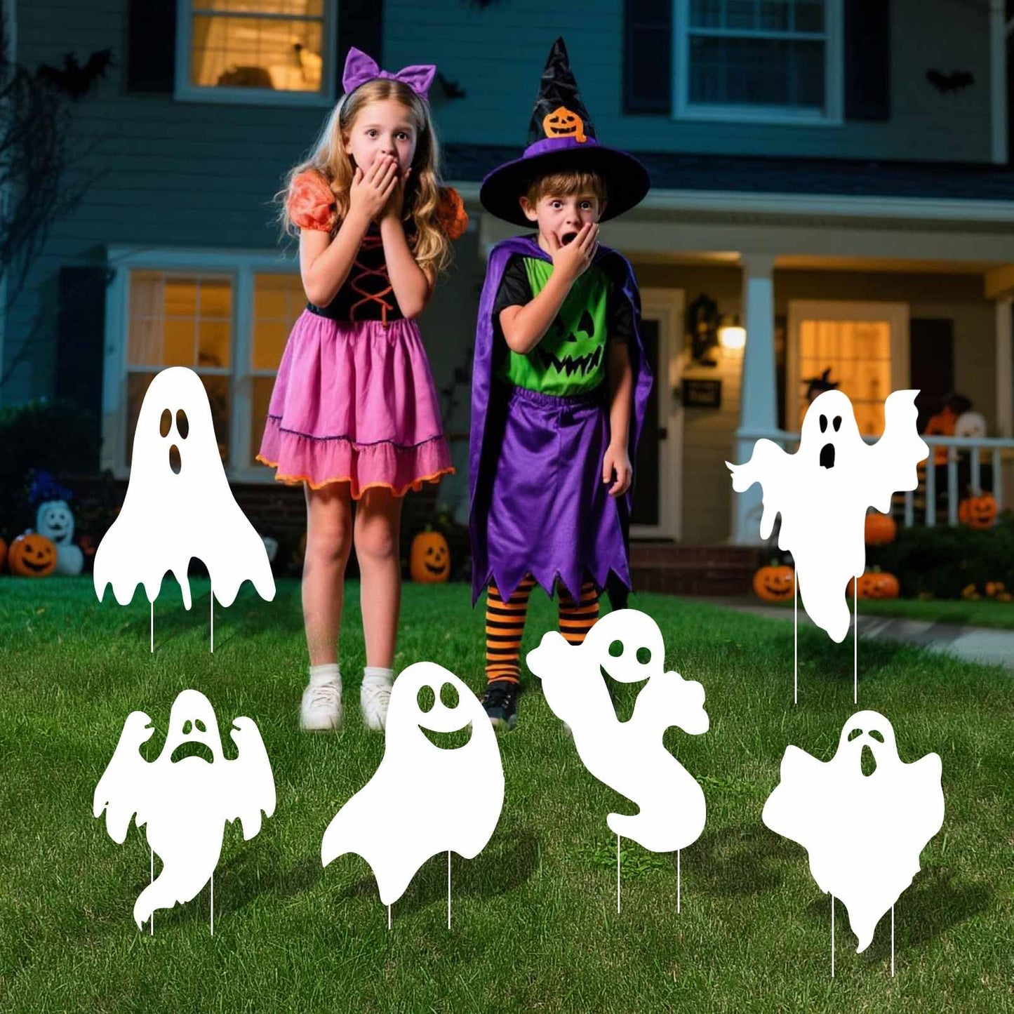 Halloween Ghost Yard Stakes - 6PCS Spooky Ghost Lawn Decorations with Eerie Faces, Outdoor Scary Decor for Garden, Yard, Porch Halloween Home Decoration with Ghost Yard Signs & Ghost Lawn Stakes