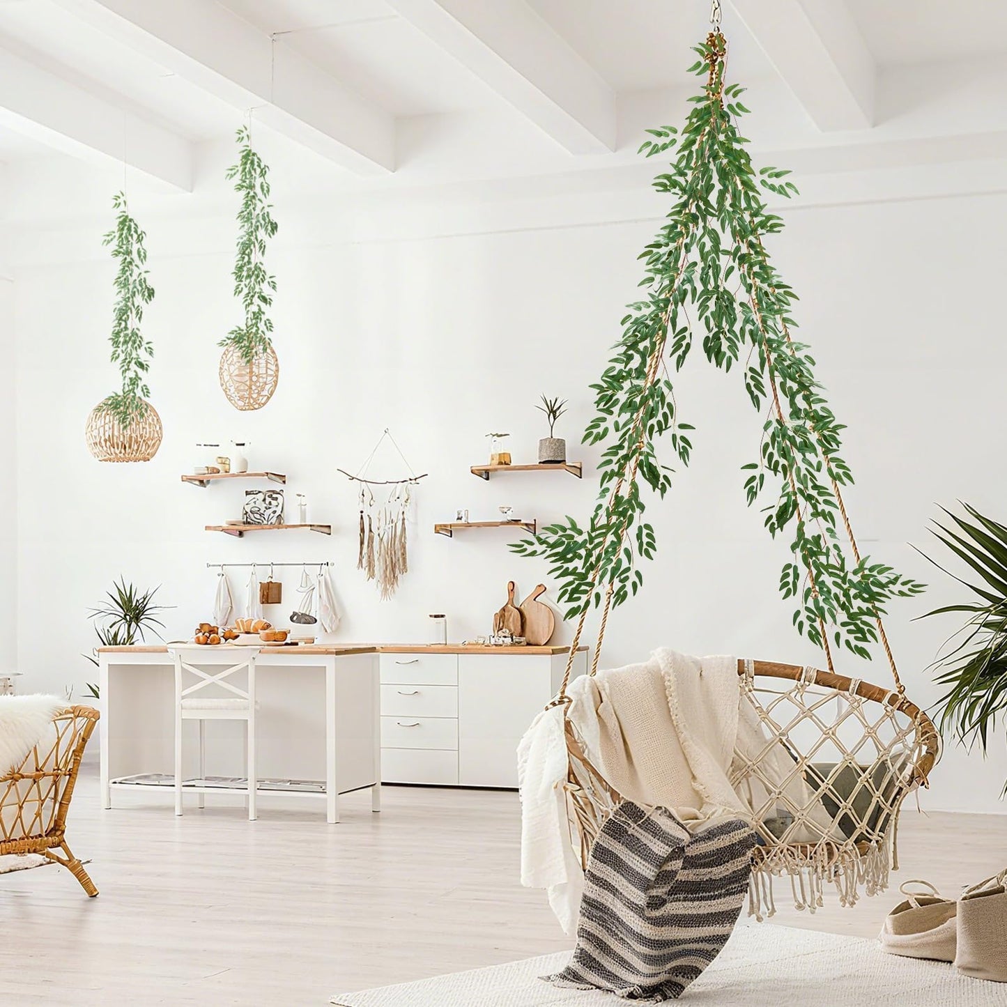 Artificial Willow Leaves Greenery Garland, 2Pack 5.7FT Hanging Willow Leaves Ivy Garland, Faux Silk Plant Vine Twigs for Wedding Arch, Garden Party, Indoor, Outdoor Decoration