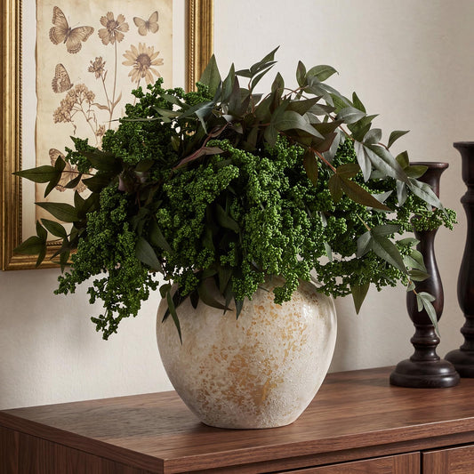 Zeyune 3 Pcs Artificial Dark Green Berry Stem Fall Faux Flowers Picks Branches Fake Realistic Sedum Stem Spray for Wedding Holiday Seasonal Farmhouse Mantel Harvest DIY Home Decorations(35 Inch)