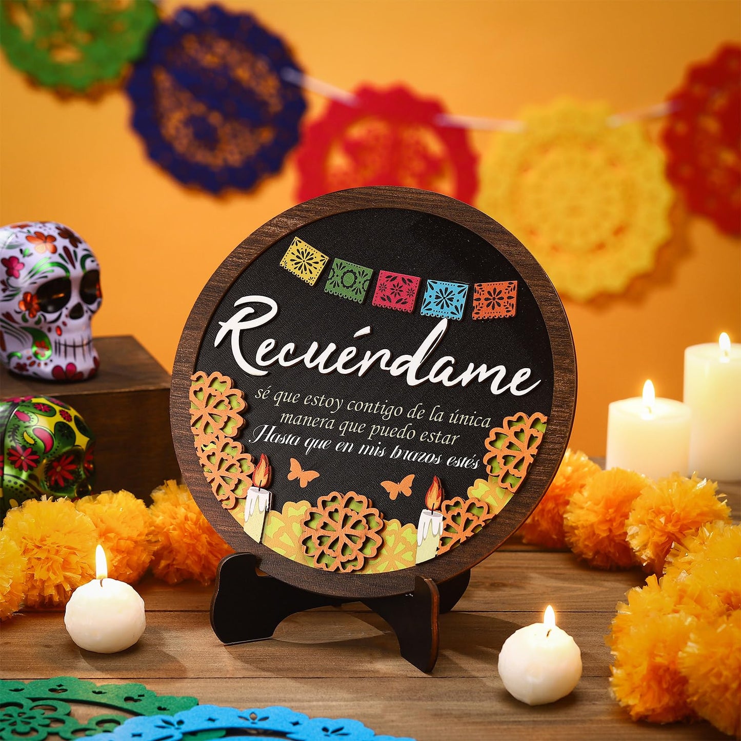 Bucherry Day of the Dead Decorations Altar Dia De Los Muertos Wood Ofrenda De Muertos Decorations with Stand Remembrance Supply for Halloween Mexican Day of the Dead Party Decor