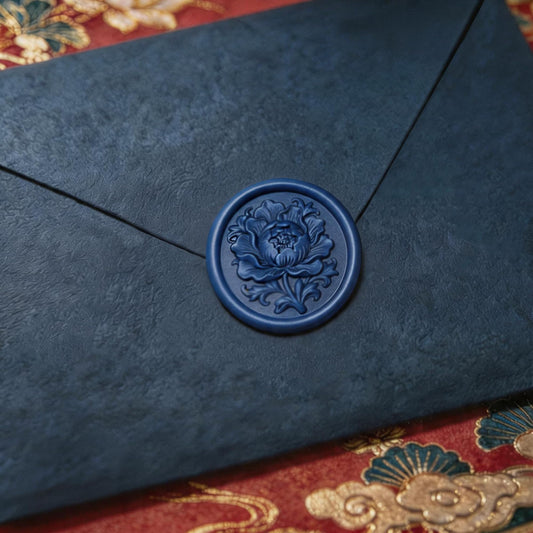 Mceal Wax Seal Stickers - 50 Pcs Peony Celadon Blue 3D Embossed Stickers with Strong Adhesive 30mm/1.18Inches Diameter for Invitation Gift Wrapping Christmas Holiday