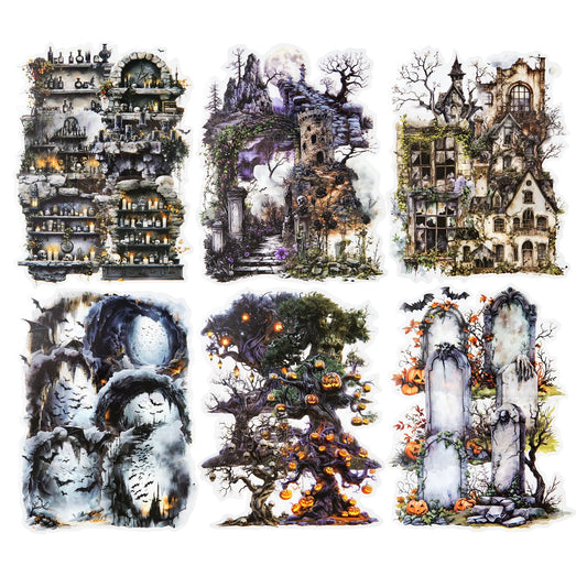 AuriicLeaf Gothic PET Sticker Set, 60PCS Abandoned City Theme Stickers for Scrapbooking, Journaling, DIY Crafts and Planner Supplies