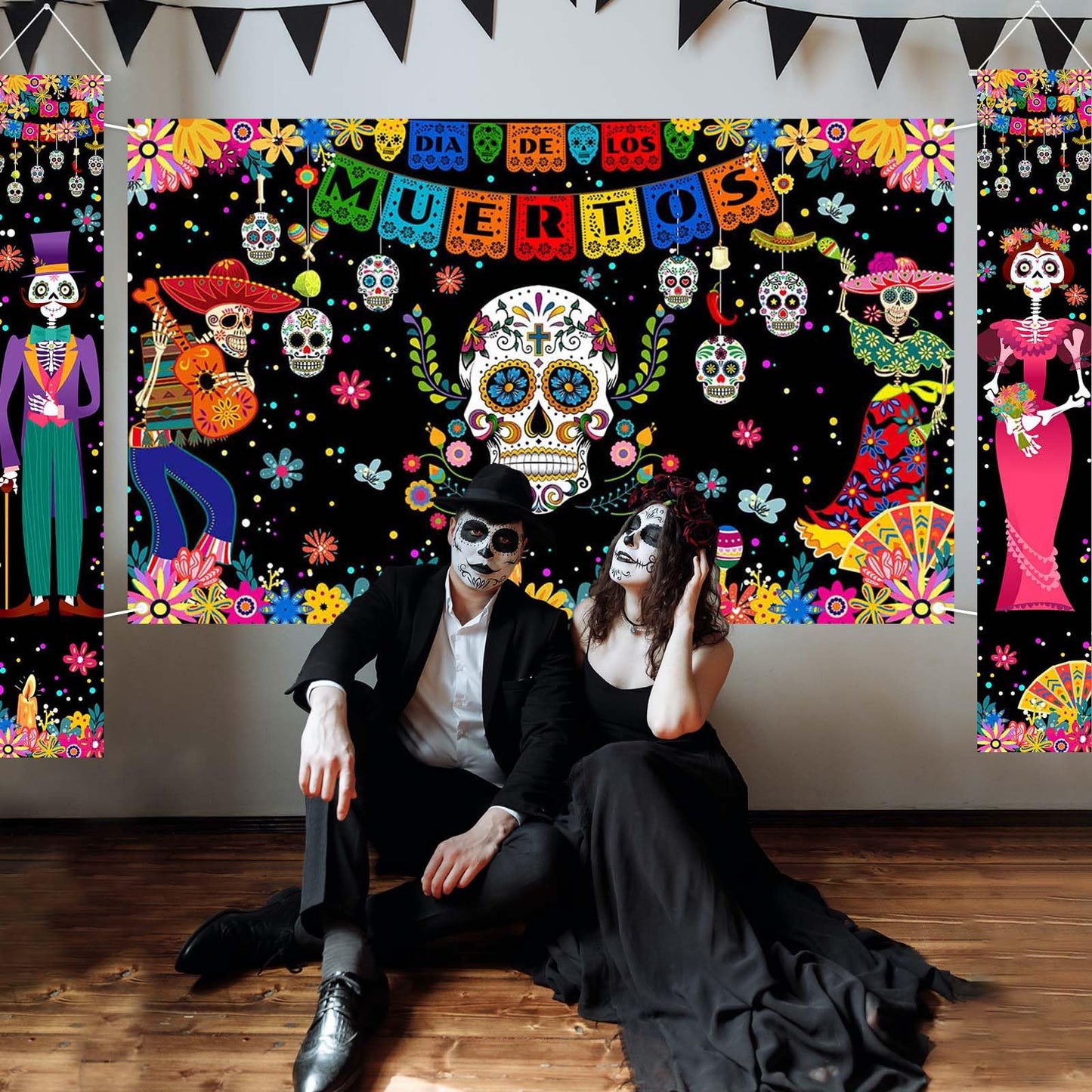 Avezano Day of The Dead Decorations 3 PCS Dia de Los Muertos Banners Mexican Dia de Los Muertos Party Decor Day of Dead Supplies Indoor Outdoor
