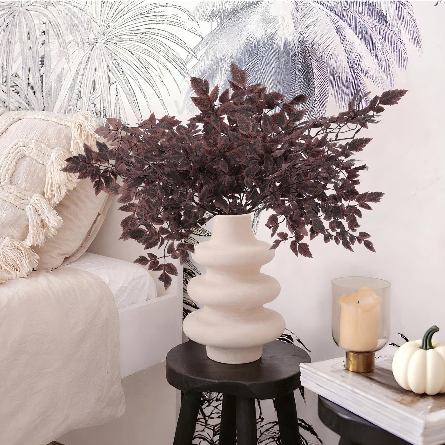 Hananona 8 Pcs Artificial Cimicifuga Leaf Spray, 23 in Faux Burgundy Fall Greenery Branch with Long Stems for Vase, Farmhouse Thanksgiving Autumn Centerpiece Halloween Decor (8, Chocolate, 23 in)