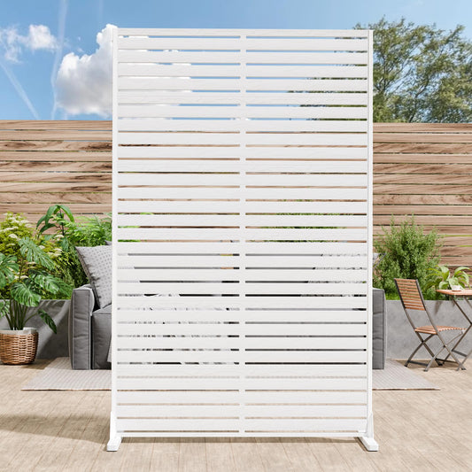 Trygoal Privacy Screen Outdoor 72" Freestanding Privacy Panel with Stand, HDPE Decorative Privacy Fence with Louver Pattern, Patio Divider Screen, Privacy Screens for Outside, Balcony, White