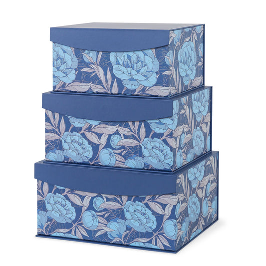 Soul & Lane Decorative Storage Boxes with Magnetic Closure, Set of 3 Memory Keepsake Boxes with Lids, Cardboard Storage for Gifts, Organizing, and Home Décor, Manor Blue