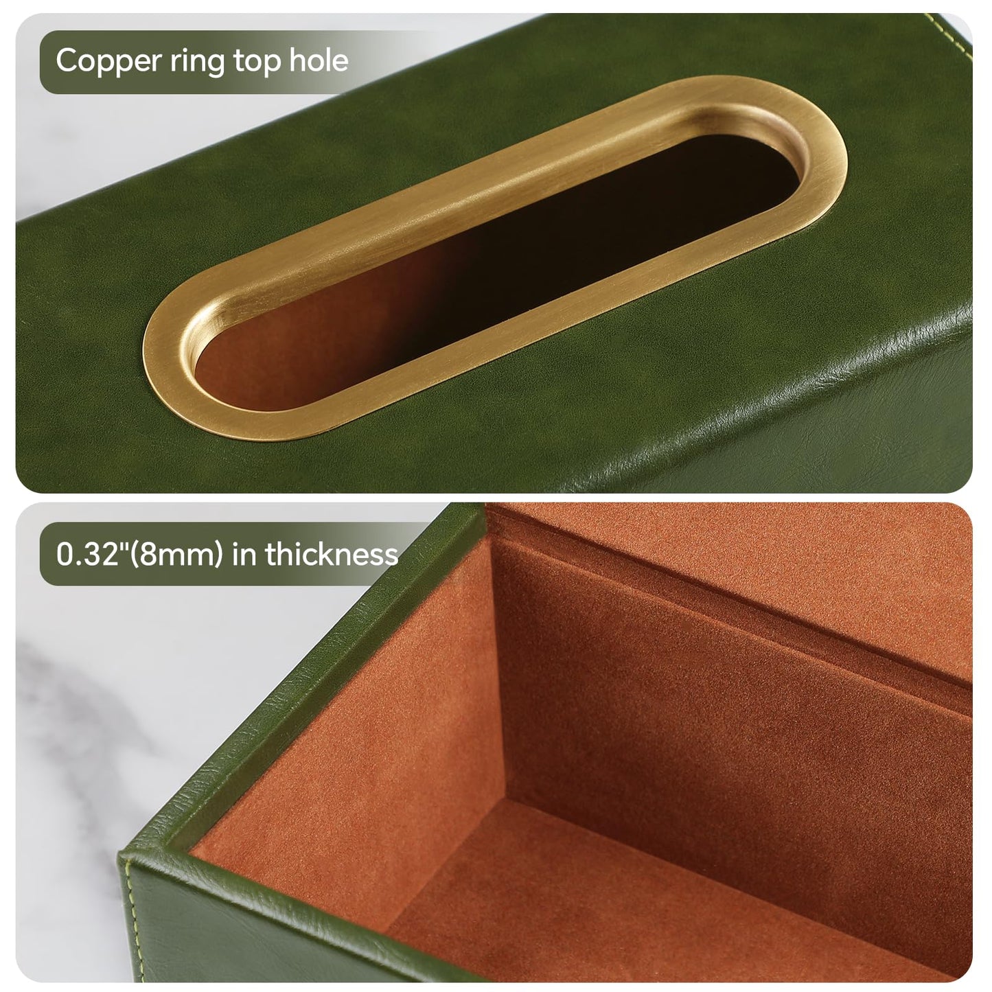 MEIBOOCH PU Leather Tissue Box Cover Rectangular Tissue Box Holder for Boxes Up to 3.9" Tall, Decorative Rectangle Tissue Cover for Bathroom Living Room Car Office (Dark Green)