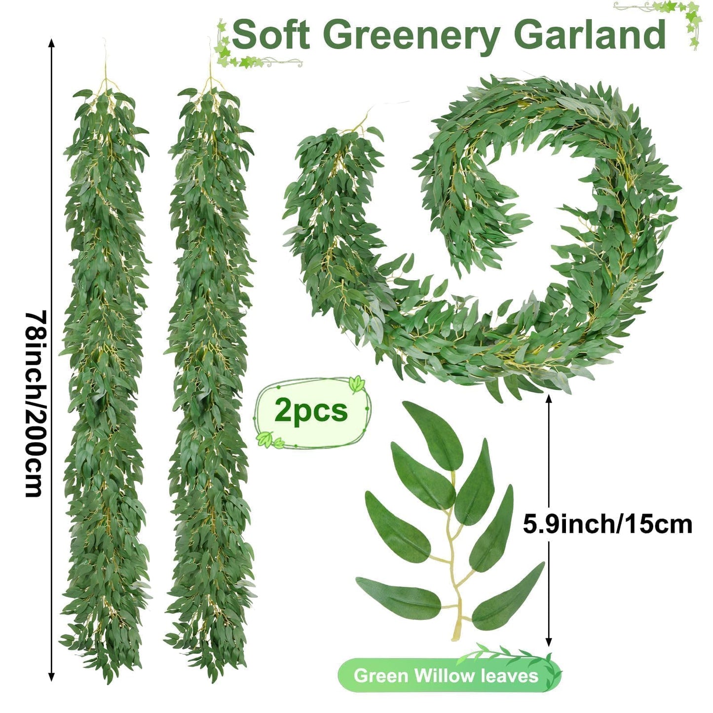 6.56Ft Artificial Vines Garland Silk Italian Ruscus Greenery for Table