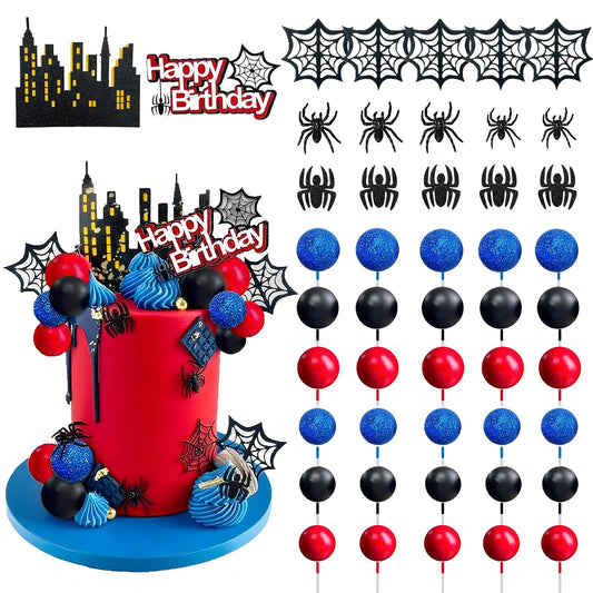 SWIMDOG 48 PCS Superhero Birthday Cake Topper Decorations, Spider Themed Party Favors Cupcake Cake Decoration