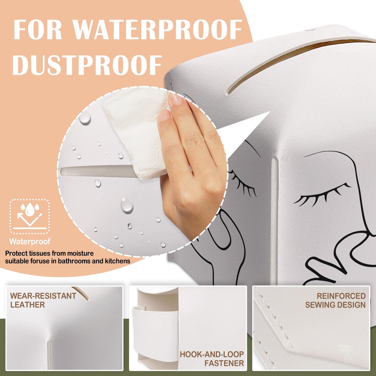 Leather Tissue Box Cover Holder Gifts, Humor Gift Ideas for Friends, Funny Guest Toilet Picture Print Decor for Bathroom Restroom, Housewarming New Home Favor-(5.2 Inches) A74