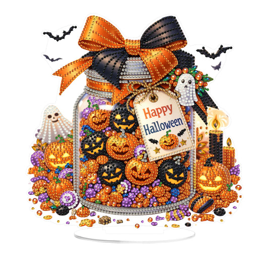 Eiflow Tabletop Diamond Art Kit for Adults Halloween Pumpkins, DIY Desktop Diamond Art Painting with Stand, Acrylic Stand Up Gem Painting Board Kit (Happy Halloween)