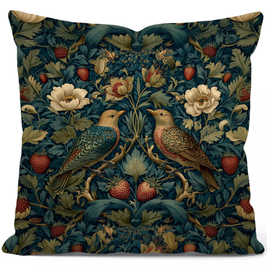 Vintage Bird and Flowers Decorative Throw Pillow Cover William Morris Inspired- Vintage Flower Gift Art Farmhouse Cushion Pillowcase for Sofa Couch Bed Outdoor Living Room Home Decor (Bird)