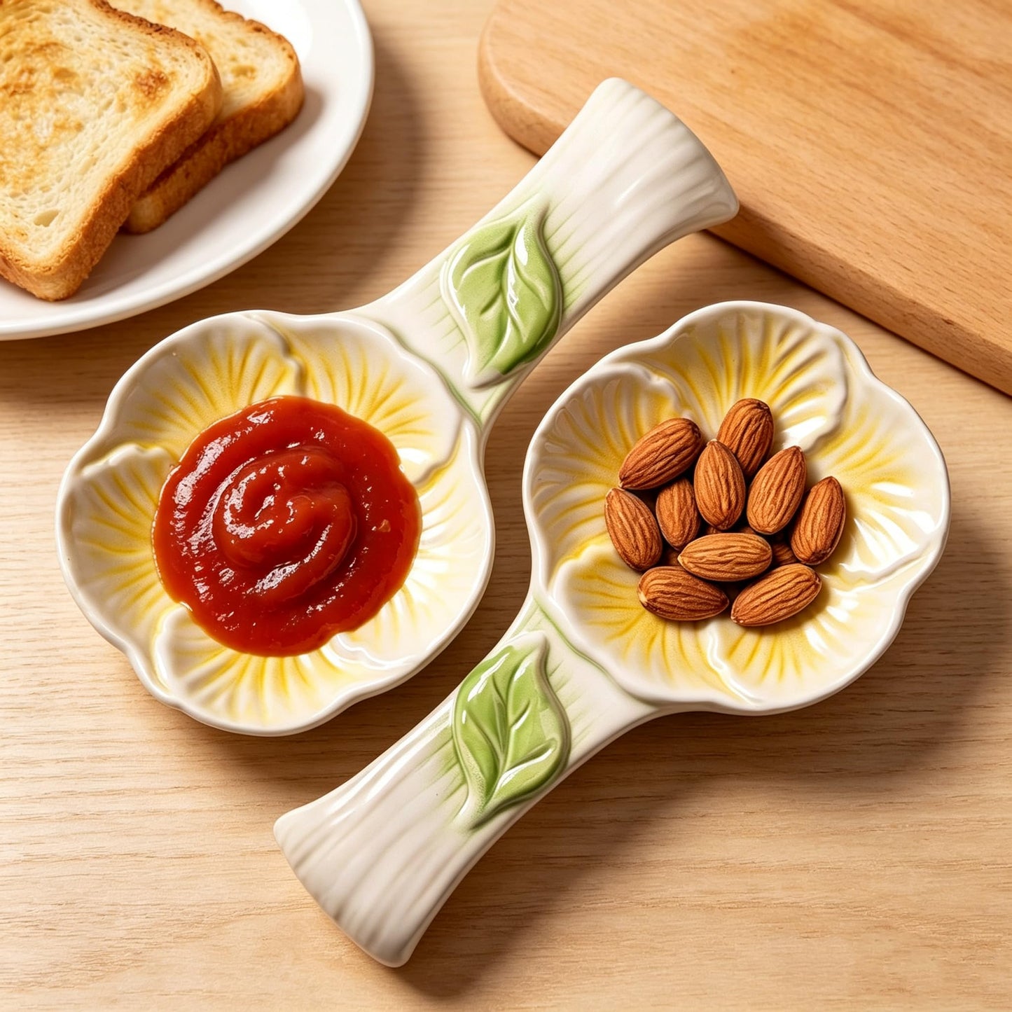 2 Pack Flower Ceramic Spoon Rest, Cute Spoon Holder for Stove Top & Kitchen Counter, Cooking Utensil Ladle Spatula Rest, Kitchen Decor, Ideal Housewarming & Birthday Gift