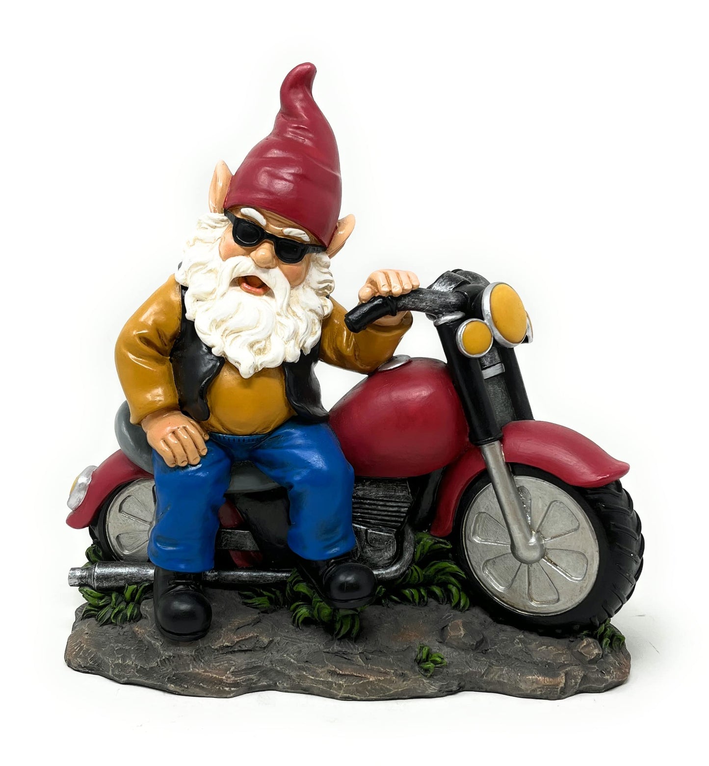 Nature's Mark Motorcycle Biker Gnome Posing with his Harley Resin Statue Figurine Home Decorative Accent Décor (9.45" H)