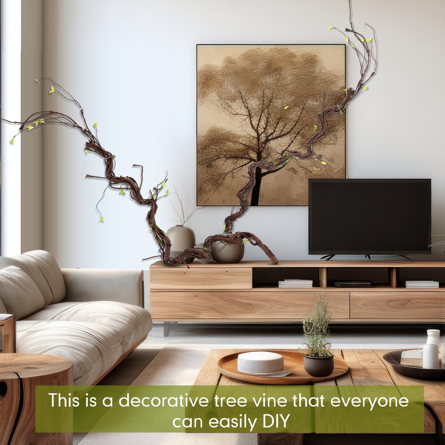 Giegxin 2 Pcs 63 inch Bendable Wall Hanging Tree Branches Artificial Tree Twigs Fake Plants Trunk Garland with Green Leaves for 3D Indoor Outdoor Wedding Garden Home Christmas Decor