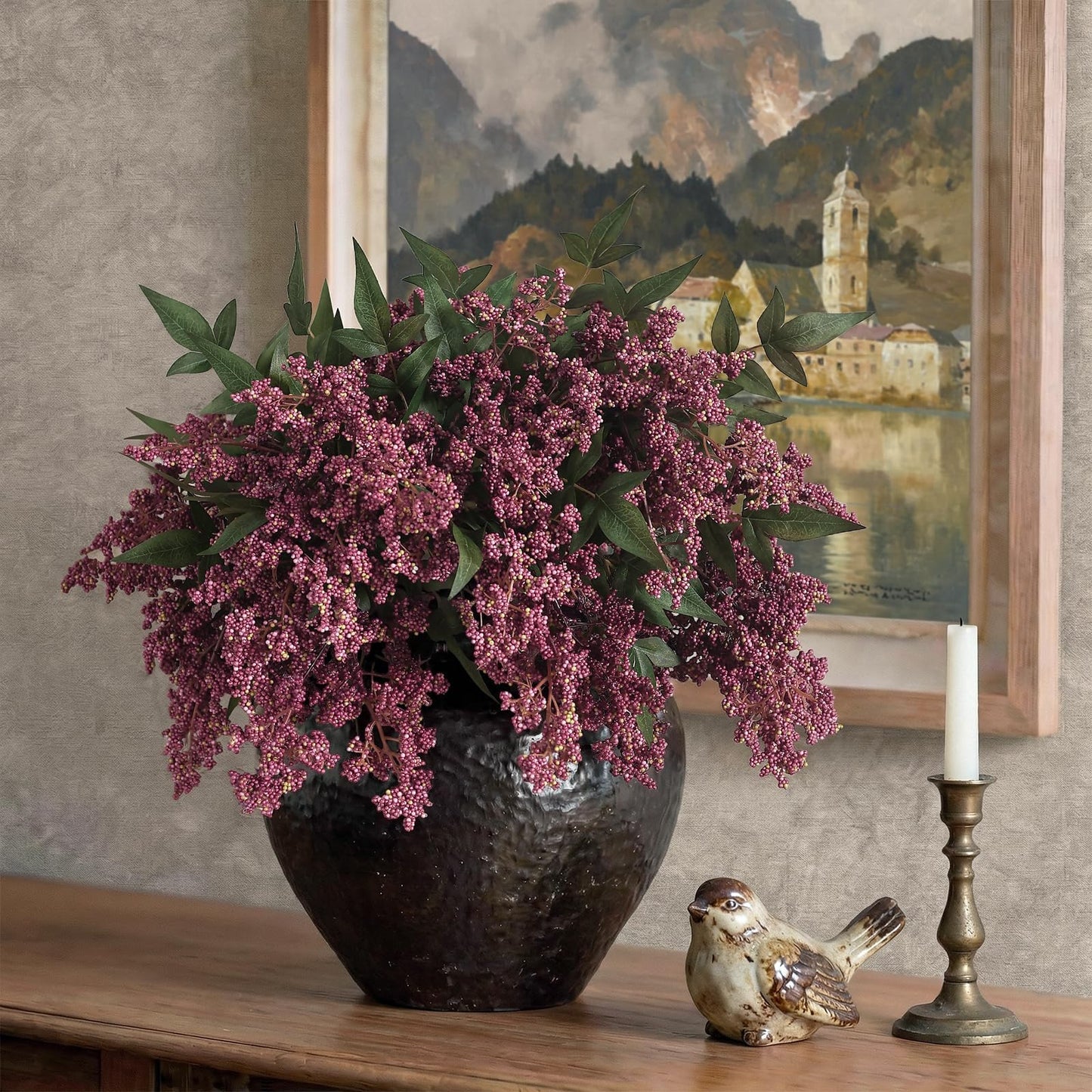 12 Pcs 17" Artificial Nandina Berry Stem, Faux Berry Spray(Dusty Plum)