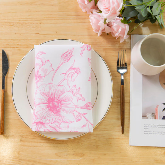PLOYMONO Pink Floral Heavy Duty Cloth Napkins - 17 x 17 Inch Solid Washable Polyester Dinner Napkins - Set of 8 Napkins with Hemmed Edges - Great for Weddings, Parties, Banquets Dinner & More