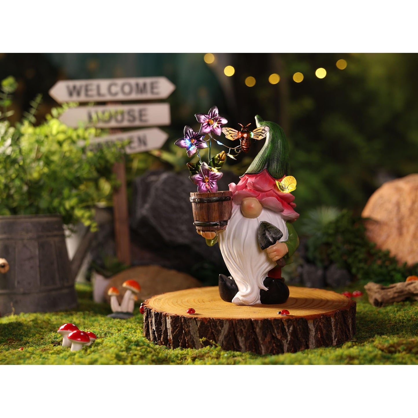 Outdoor Garden Gnomes Statues with Solar Lights Gnomes Gardening Birthday Gifts for Women Mom Grandma, Gnome Sculpture Figurine Outside Garden Decorations for Yard Patio Porch Lawn Backyard Decor