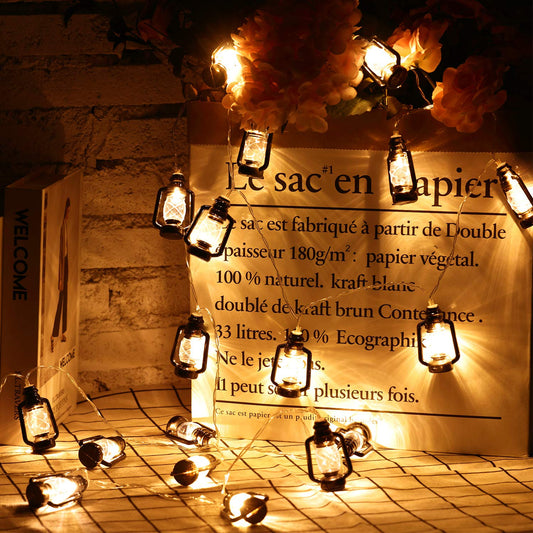 2 Set Lantern String Lights 9.8ft of 40 LED Lights Halloween Mini Lantern String Light Western Kerosene Light Rustic Vintage Christmas Decorative for Patio Home Garden Indoor Holiday Decoration(Black)