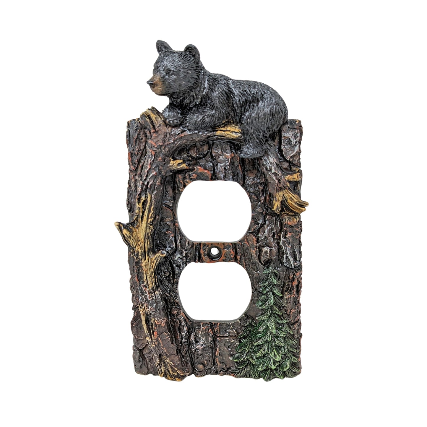 Rustic Black Bear Wall Plate Cover, Climbing Bear on Tree Branch Style