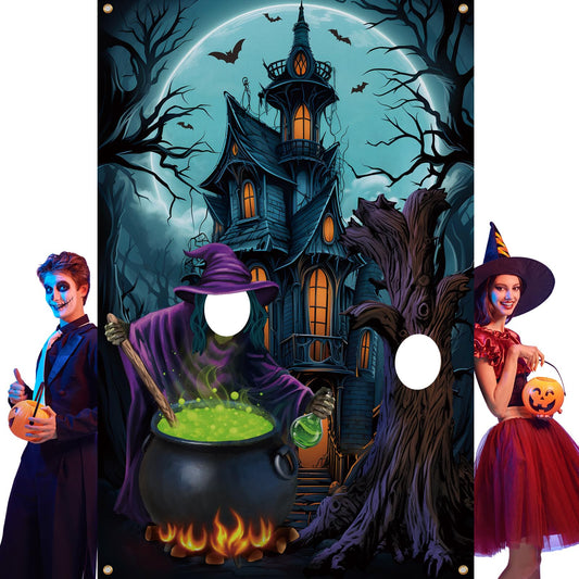 Lunmon 6 x 4 ft Halloween Photography Backdrop Horror Night Background Large Photo Door Banner Scary Witch Backdrops for Halloween Party Photo Props with Head Cutout Party Decoration Supplies