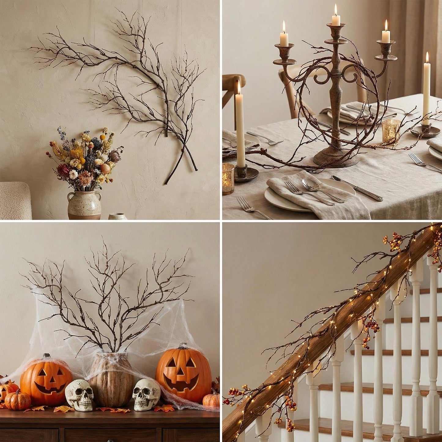 CONGZHANHH 4pcs 63in Black Bendable Fake Halloween Tree Branches Wall Decor