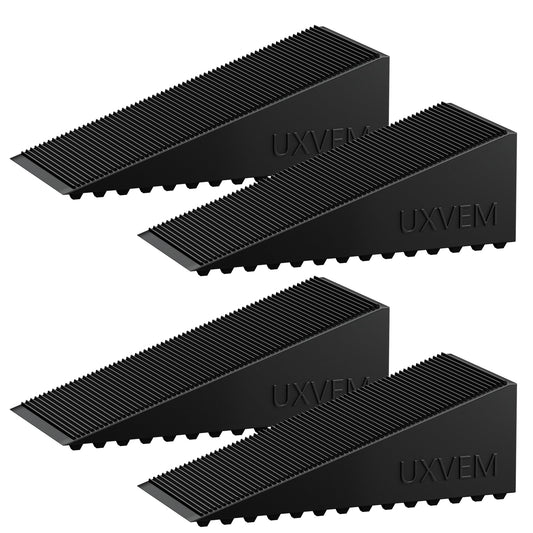 UXVEM 4-Pack Premium Rubber Wedge Door Stops, Solid Heavy-Duty Floor Door Stopper Door Wedges with Patented Anti-Slip Base, No Installation for Home/Office, Non-Scratching, Fits Gaps Under 1.18”