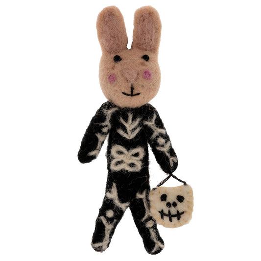 Karma, Halloween Felt Hanging Ornament, Holiday Tree Decoration, Bunny Bones
