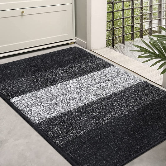 Kitinjoy Indoor Outdoor Door Mat, 36x24 Non-Slip Absorbent Dirt Trapper, Low-Profile Washable Inside Entrance Front Floor Mat, Sturdy Soft Entry Doormats for Entryway, Black