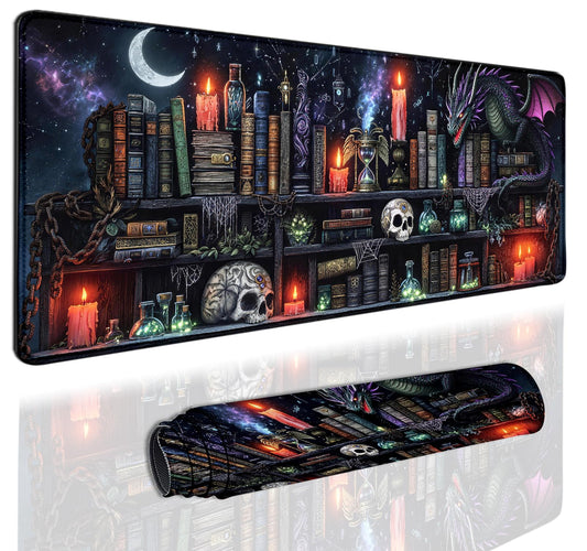 Extended Gaming Mouse Pad 31.5 x11.8 inch, Large Non-Slip Rubber Desk Mat for Gamers, Waterproof Smooth Surface for Precise Mouse Control, Washable Computer Keyboard Pad (Gothic Dark Library)