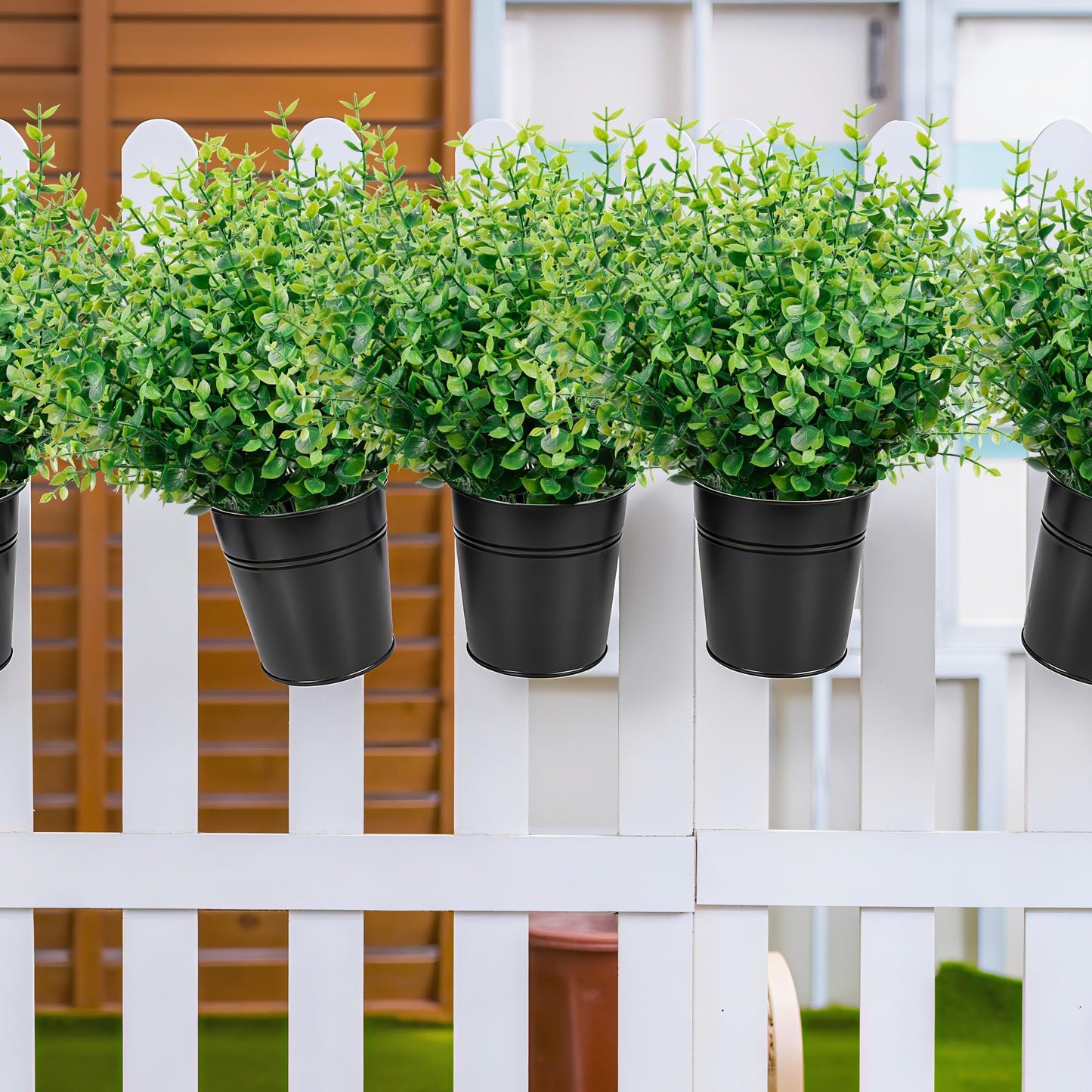 petalyn 10 Bundles Artificial Boxwood Stems Outdoor Artificial Greenery UV Resistant Foliage Plants, Faux Boxwood Shrubs Grass for Farmhouse Office Garden Wedding Window Patio Home Decor