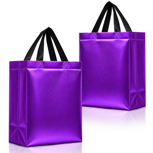 Nush Nush Purple Gift Bags Medium Size – Set of 12 Purple Reusable Gift Bags With Handles - Perfect Goodie Bag for Halloween Treats, Holidays, Christmas Presents, Birthday Party Favors – 8Wx4Dx10H