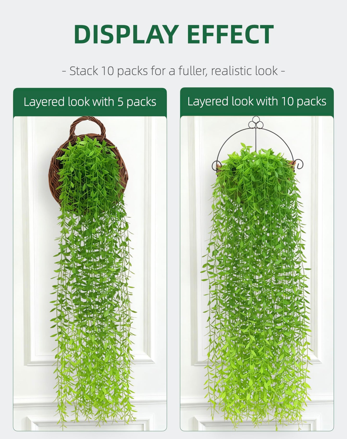 Awsyhom 5 Pack Artificial Hanging Willow Vine (3.3ft) - Fake Greenery Plants for Indoor/Outdoor Decor, Wedding & Photography - Green Tail Design (No Basket Included)