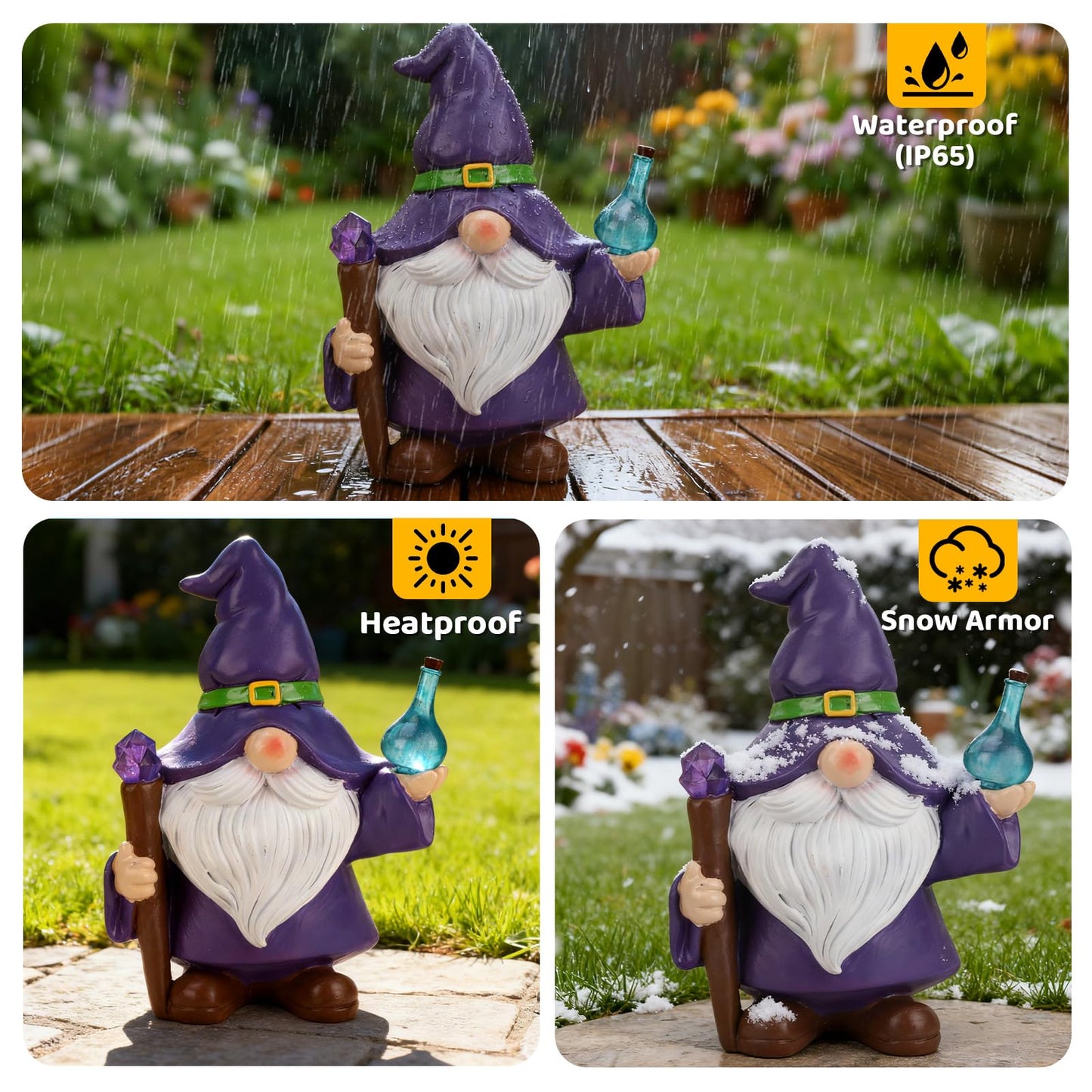Ecloverlife Garden Gnome Outdoor, Solar Powered Gnomes Garden Decor with Lights for Outside, Front Porch, Patio, Yard, Lawn, Balcony - Housewarming Gift, Birthday Gift for Mom, Grandama, Dad, Grandad