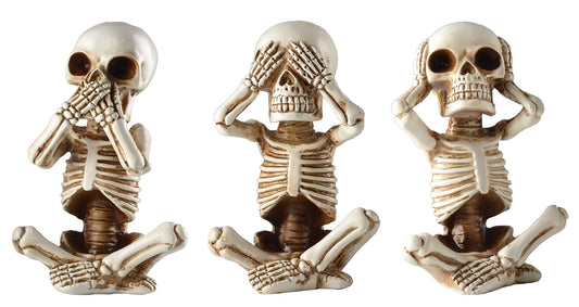 JORAE Skeletons Statue Hear See Speak No Evil Baby Halloween Figurines Home Decorative, Set of Three, 4.8 in, Oyster White Polyresin
