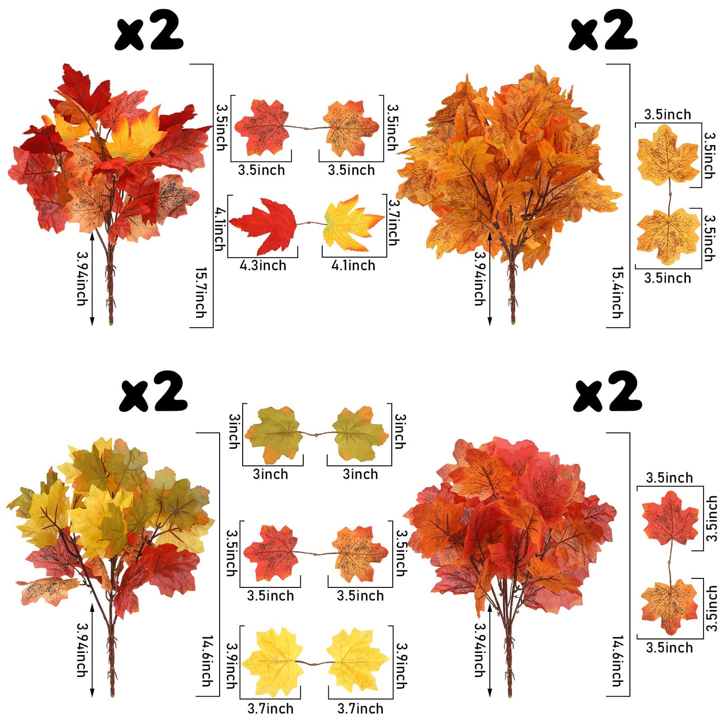 Tigeen 8 pcs Fall Leaves Artificial Maple Leaves Branches Thanksgiving Decoration for Table Bulk Autumn Leaf Picks Thanksgiving Centerpieces for Home Vase Fireplace Halloween Décor(Novelty Style)