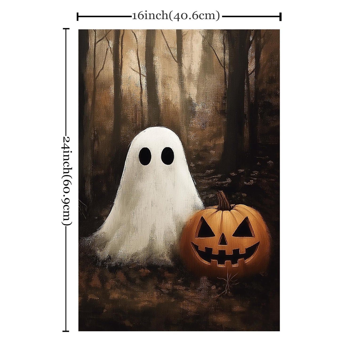 Vintage Halloween Ghost Poster Ghost Pumpkin Prints Dark Academia Gothic Prints Moody Halloween Pictures Spooky Fall Forest Art Spooky Moody Wall Art Dark Academia Painting 16x24inch Frameless