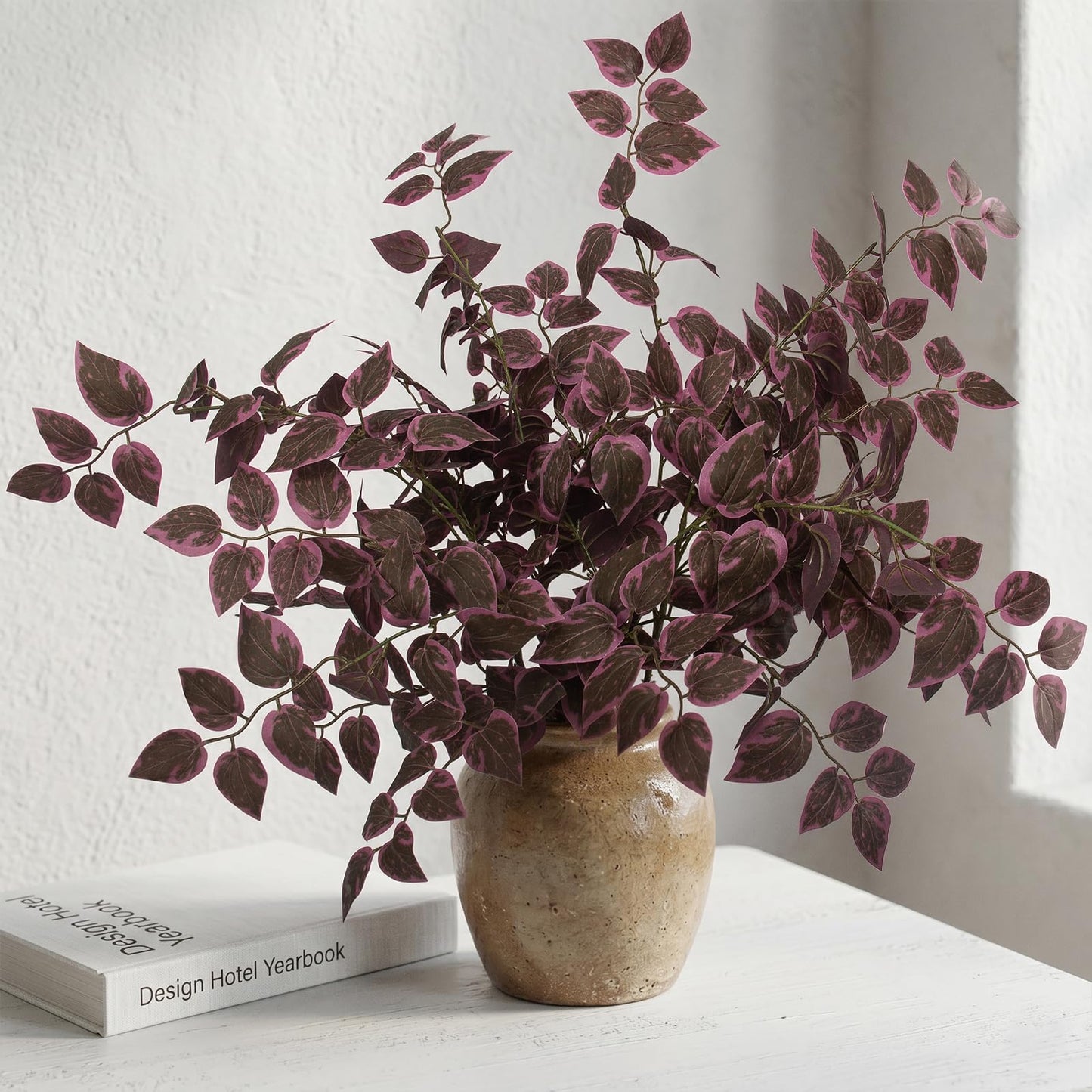 Daynight 35″ Fall Artificial Eucalyptus Stems, 6Pcs Silk Faux Foliage Branches, Autumn Greenery Stems for Thanksgiving Halloween Farmhouse Table Centerpiece DIY Decor (6, Burgundy)